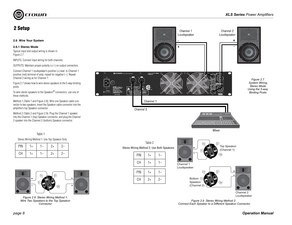 2 setup | Crown Audio XLS Series (2 rack space height with two Speakon connector) User Manual | Page 8 / 28