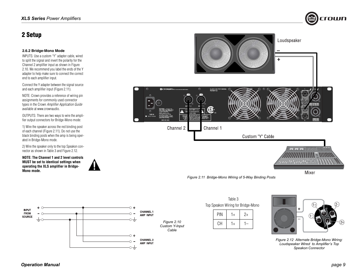 2 setup | Crown Audio XLS Series (2 rack space height with two Speakon connector) User Manual | Page 9 / 28