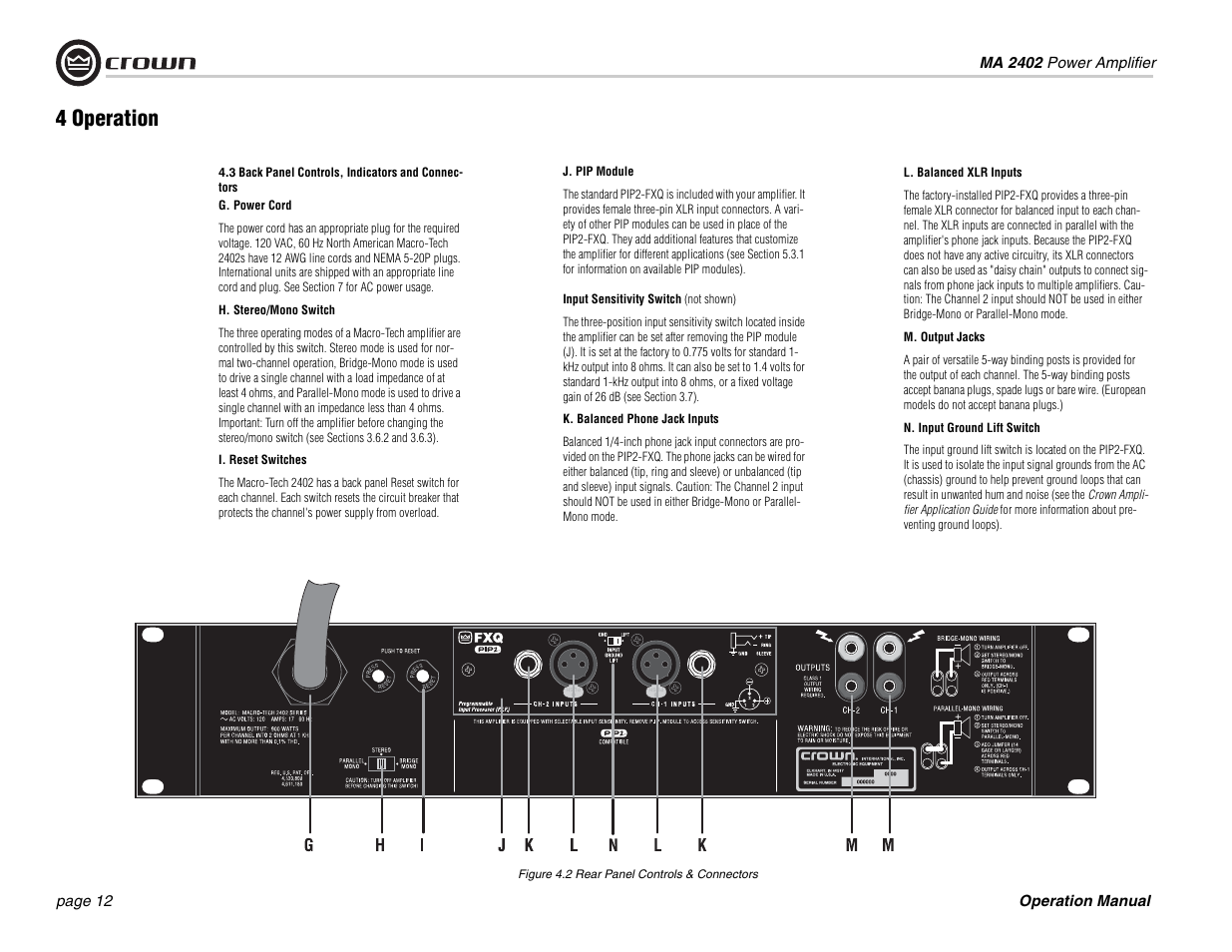 4 operation | Crown Audio Macro-Tech MA-2402 User Manual | Page 12 / 36