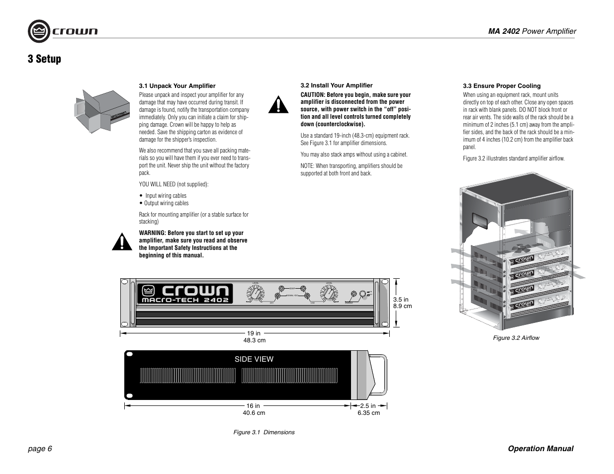 3 setup, Side view | Crown Audio Macro-Tech MA-2402 User Manual | Page 6 / 36
