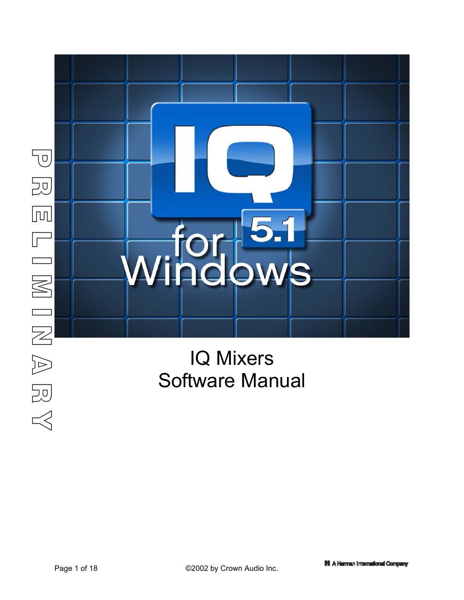 Crown Audio IQ 5.1 Software for Windows IQ Mixers User Manual | 18 pages