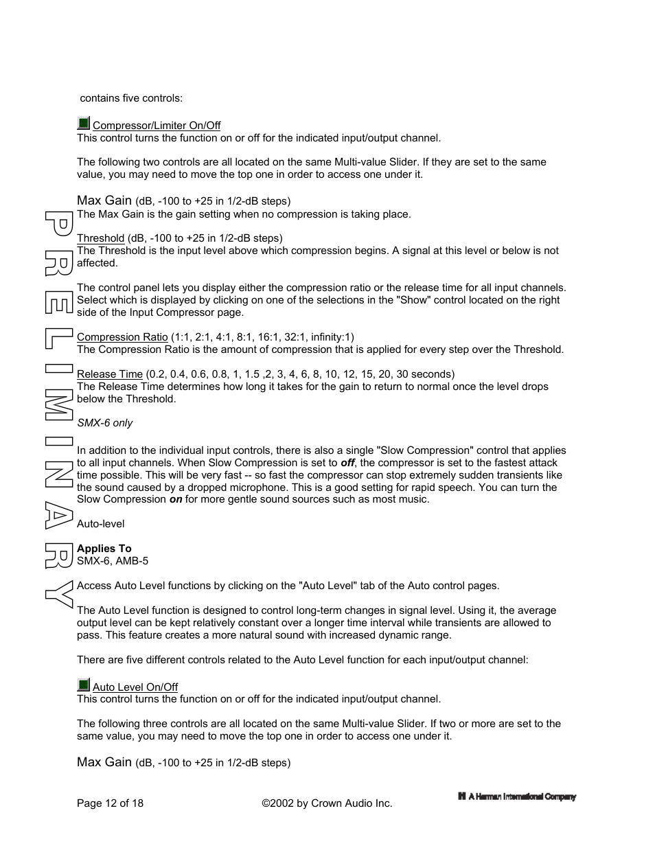 Auto-level, Pm y | Crown Audio IQ 5.1 Software for Windows IQ Mixers User Manual | Page 12 / 18