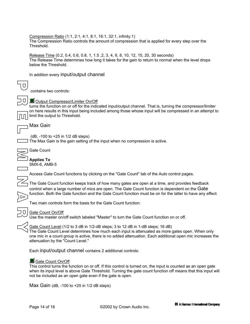 Gate count, Ri a | Crown Audio IQ 5.1 Software for Windows IQ Mixers User Manual | Page 14 / 18