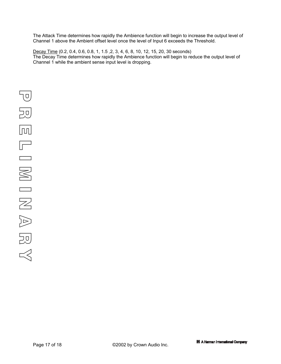 Preliminary | Crown Audio IQ 5.1 Software for Windows IQ Mixers User Manual | Page 17 / 18