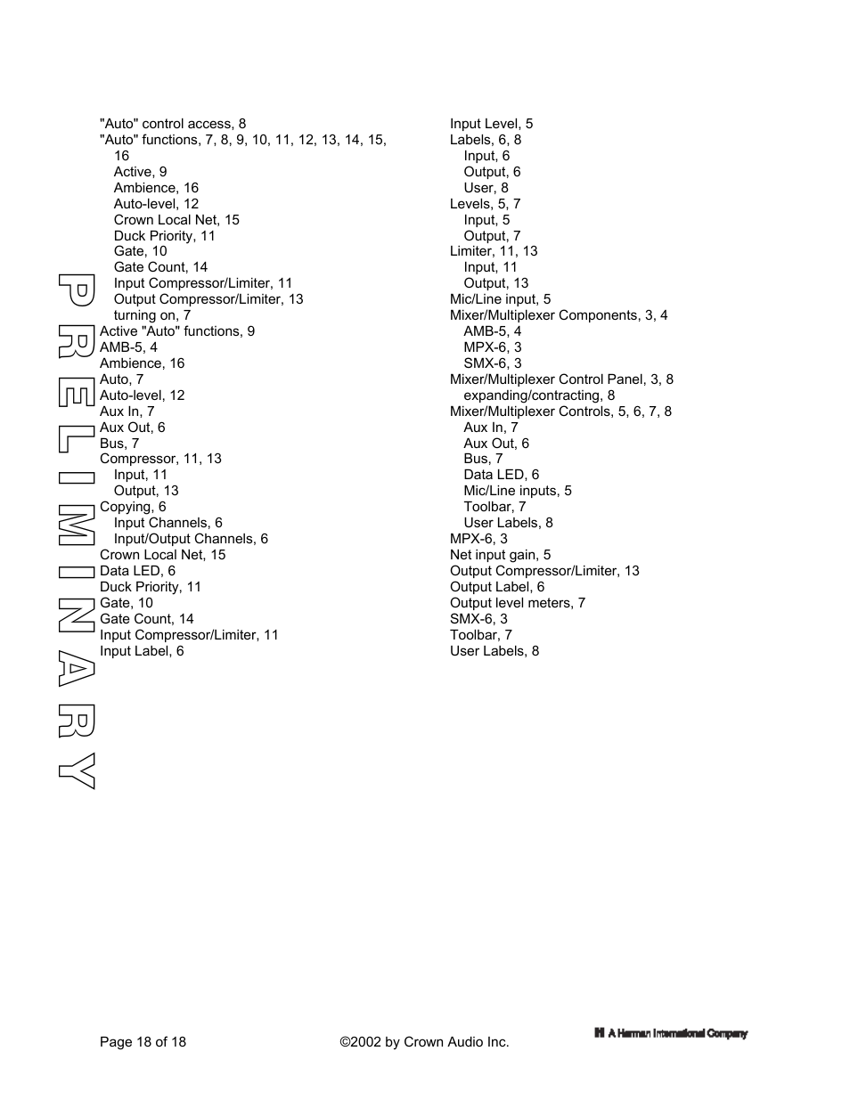 Crown Audio IQ 5.1 Software for Windows IQ Mixers User Manual | Page 18 / 18