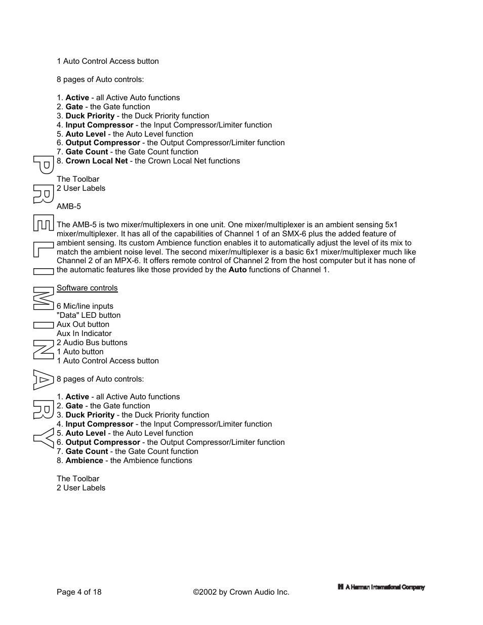 Amb-5, Pr i | Crown Audio IQ 5.1 Software for Windows IQ Mixers User Manual | Page 4 / 18