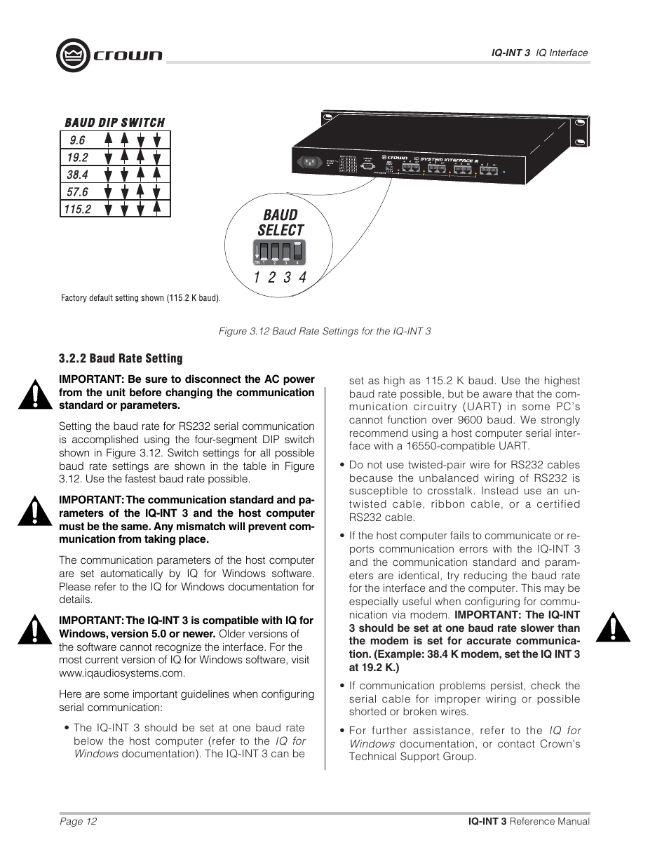 Crown Audio IQ-INT3 User Manual | Page 12 / 16