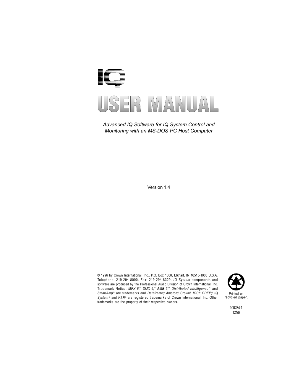 Crown Audio IQ-MSD Turbo Software User Manual | 222 pages