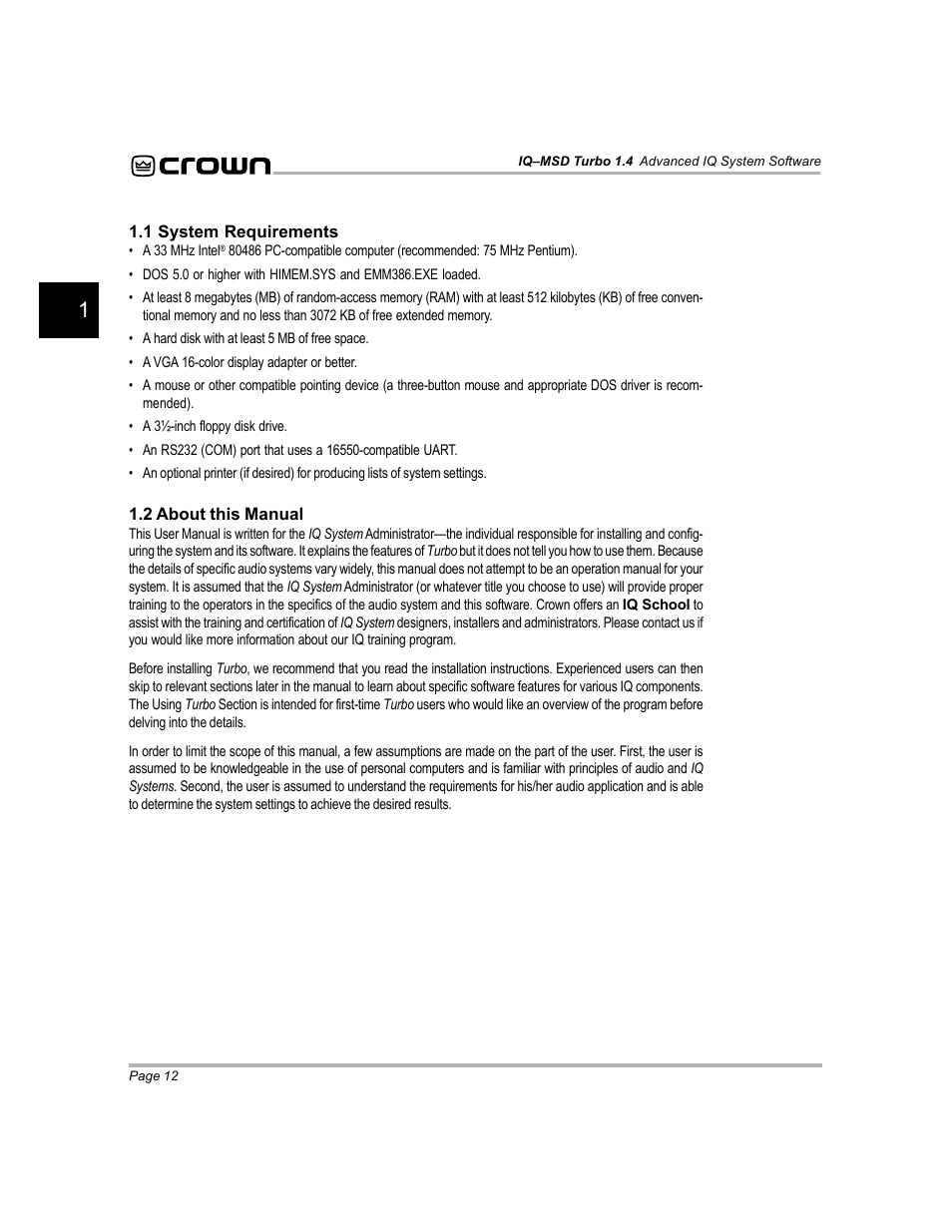 Crown Audio IQ-MSD Turbo Software User Manual | Page 12 / 222