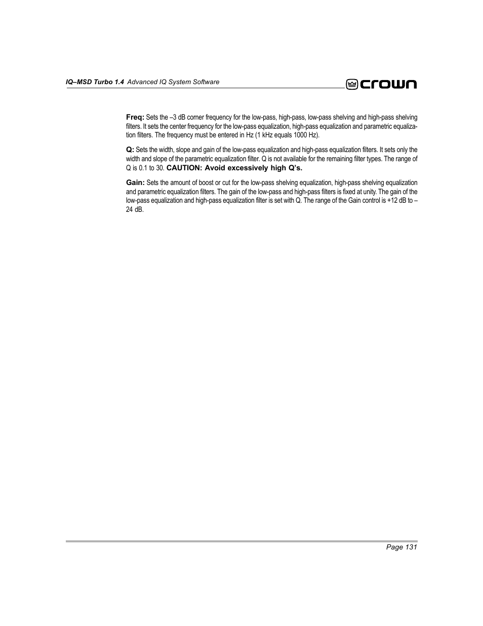 Crown Audio IQ-MSD Turbo Software User Manual | Page 131 / 222