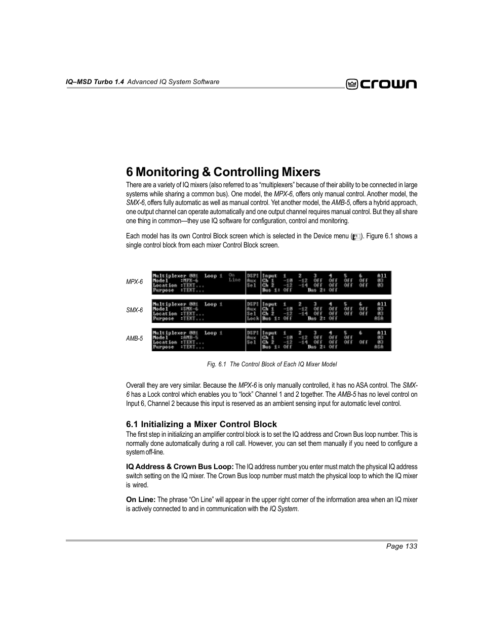 6 monitoring & controlling mixers | Crown Audio IQ-MSD Turbo Software User Manual | Page 133 / 222