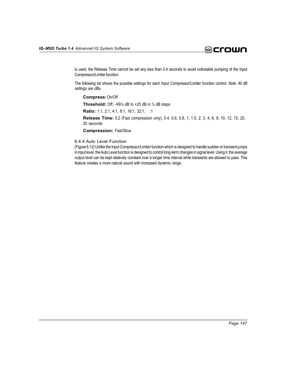 Crown Audio IQ-MSD Turbo Software User Manual | Page 147 / 222