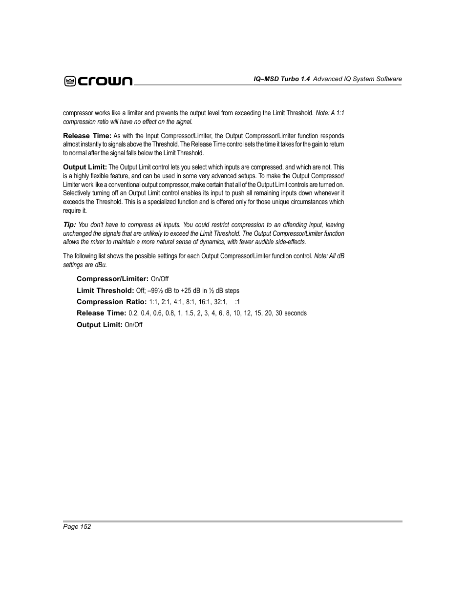 Crown Audio IQ-MSD Turbo Software User Manual | Page 152 / 222