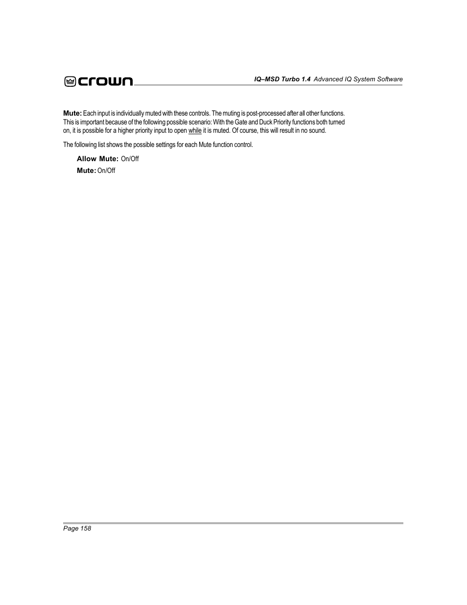 Crown Audio IQ-MSD Turbo Software User Manual | Page 158 / 222