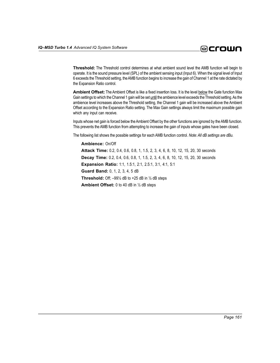 Crown Audio IQ-MSD Turbo Software User Manual | Page 161 / 222