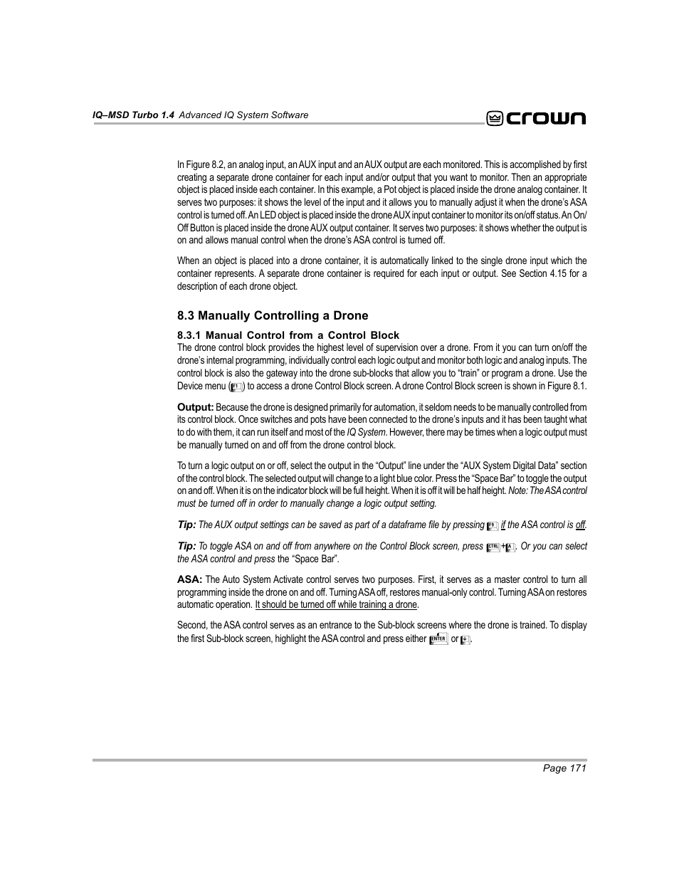 Crown Audio IQ-MSD Turbo Software User Manual | Page 171 / 222