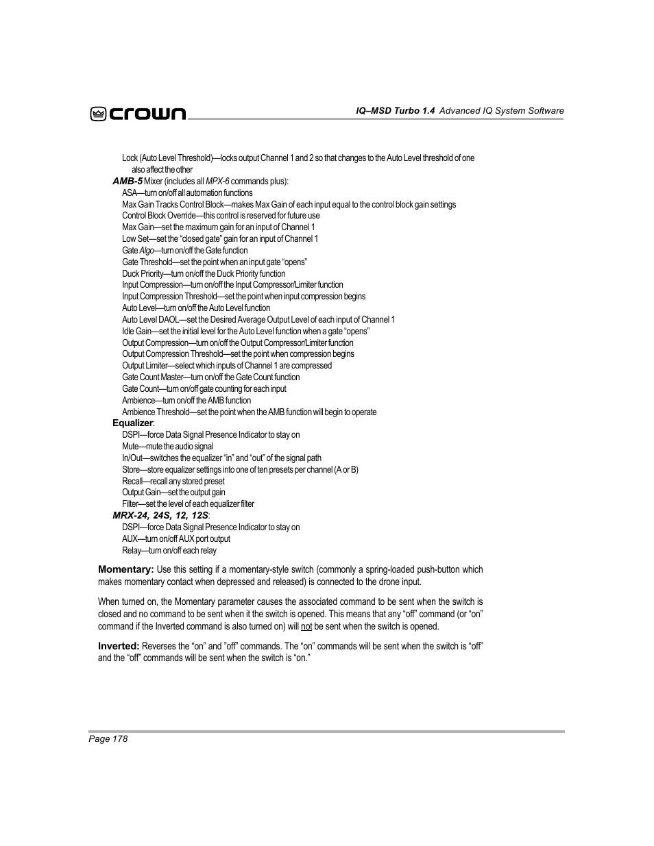 Crown Audio IQ-MSD Turbo Software User Manual | Page 178 / 222