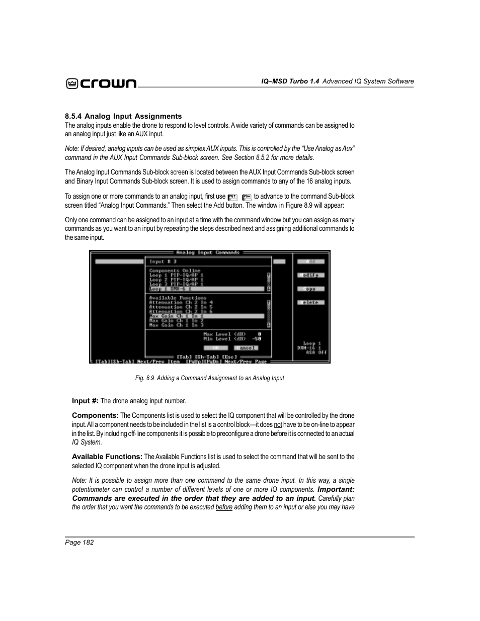 Crown Audio IQ-MSD Turbo Software User Manual | Page 182 / 222