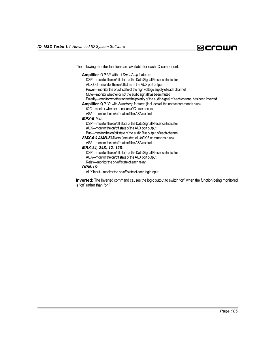 Crown Audio IQ-MSD Turbo Software User Manual | Page 185 / 222