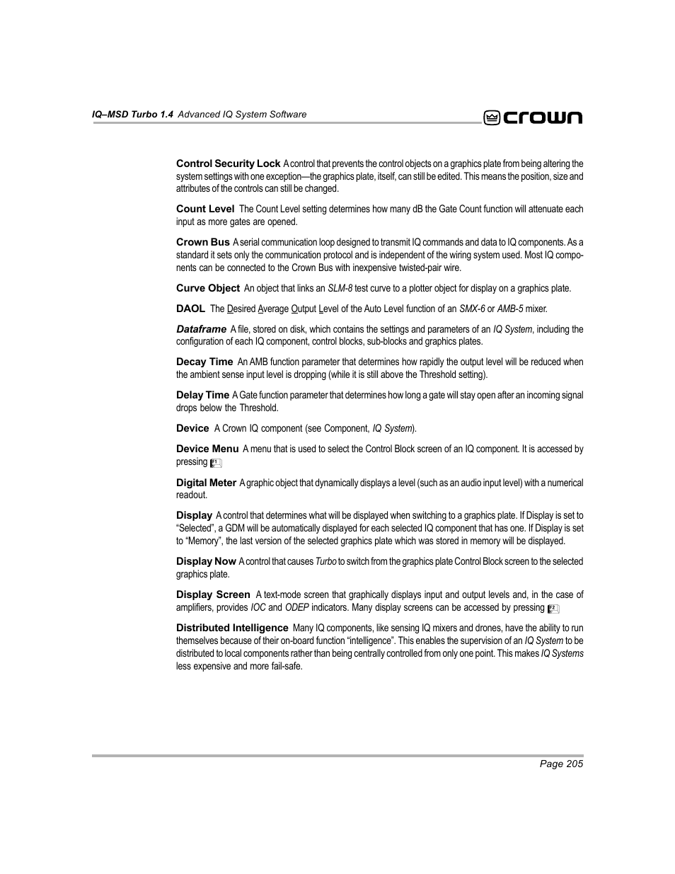 Crown Audio IQ-MSD Turbo Software User Manual | Page 205 / 222