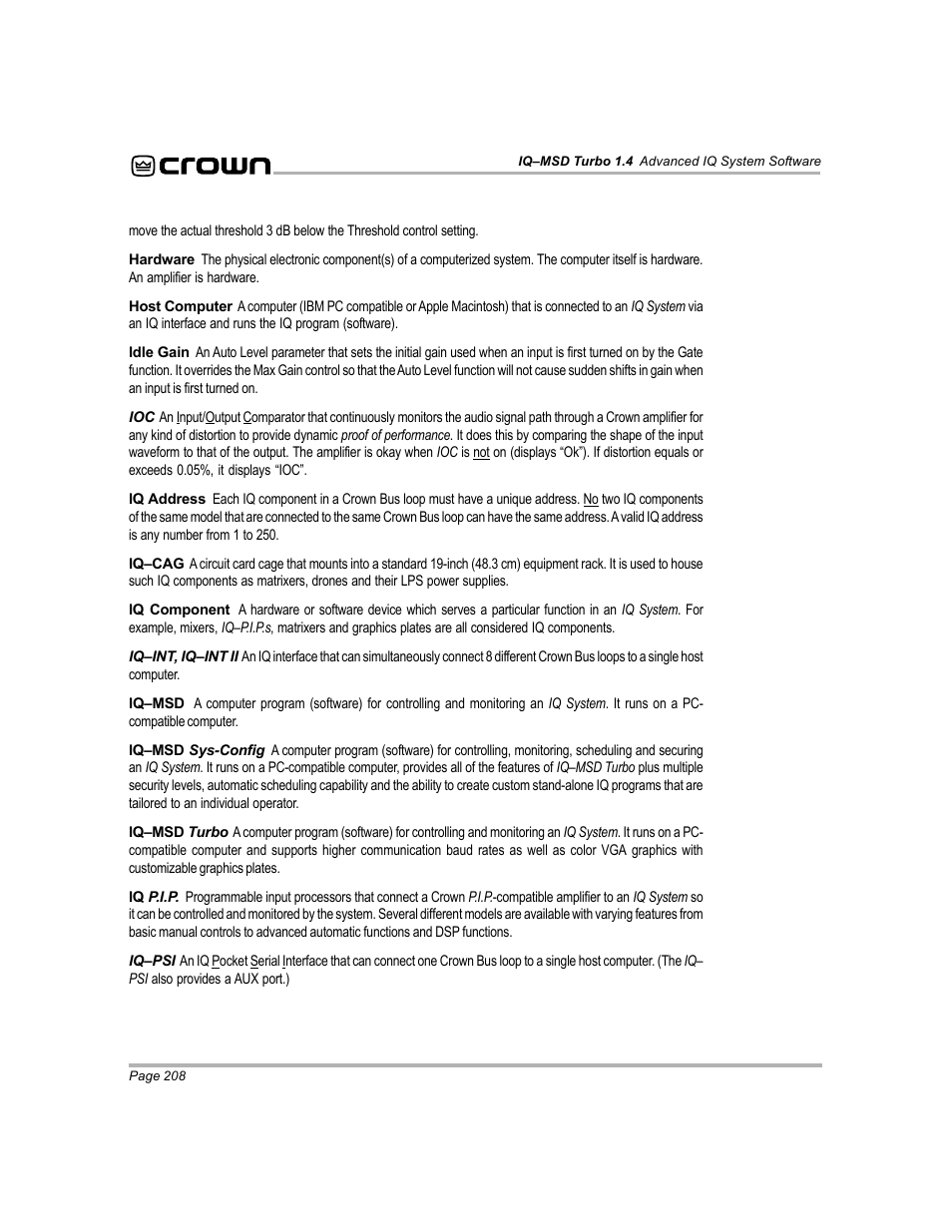 Crown Audio IQ-MSD Turbo Software User Manual | Page 208 / 222