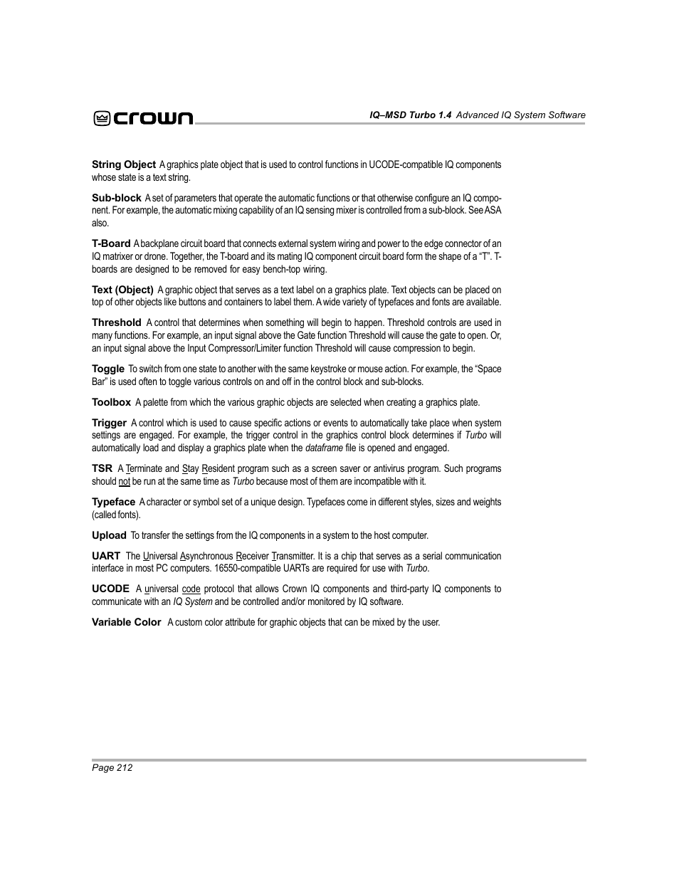 Crown Audio IQ-MSD Turbo Software User Manual | Page 212 / 222