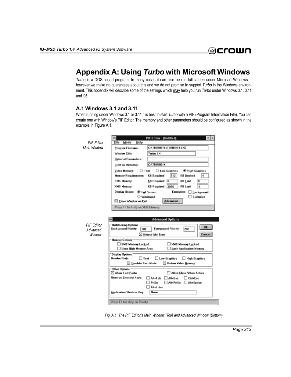 Appendix a: using turbo with microsoft windows | Crown Audio IQ-MSD Turbo Software User Manual | Page 213 / 222