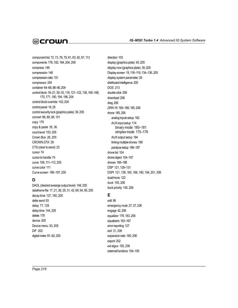 Crown Audio IQ-MSD Turbo Software User Manual | Page 216 / 222