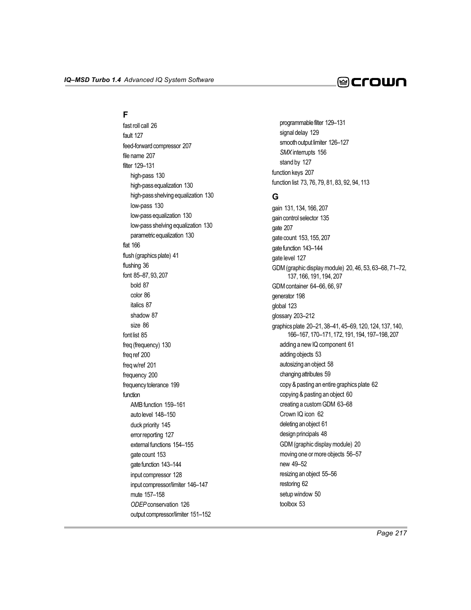 Crown Audio IQ-MSD Turbo Software User Manual | Page 217 / 222