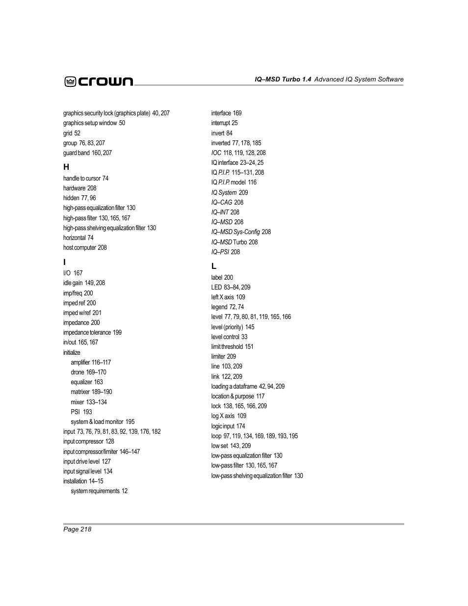 Crown Audio IQ-MSD Turbo Software User Manual | Page 218 / 222