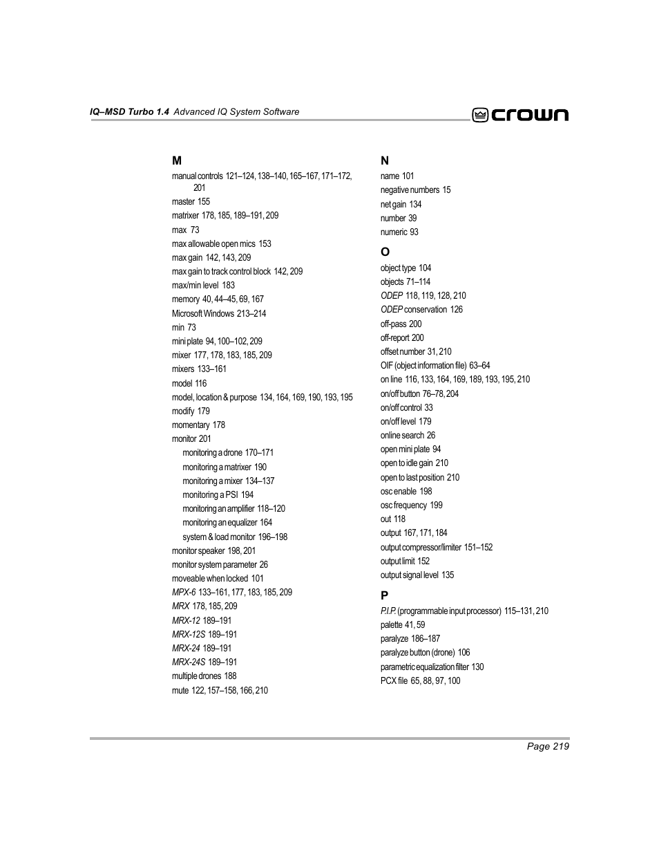 Crown Audio IQ-MSD Turbo Software User Manual | Page 219 / 222