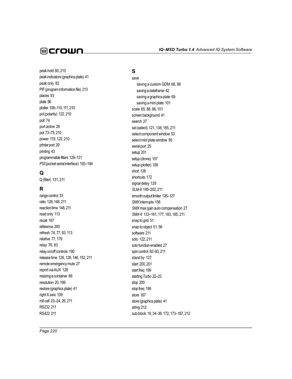Crown Audio IQ-MSD Turbo Software User Manual | Page 220 / 222