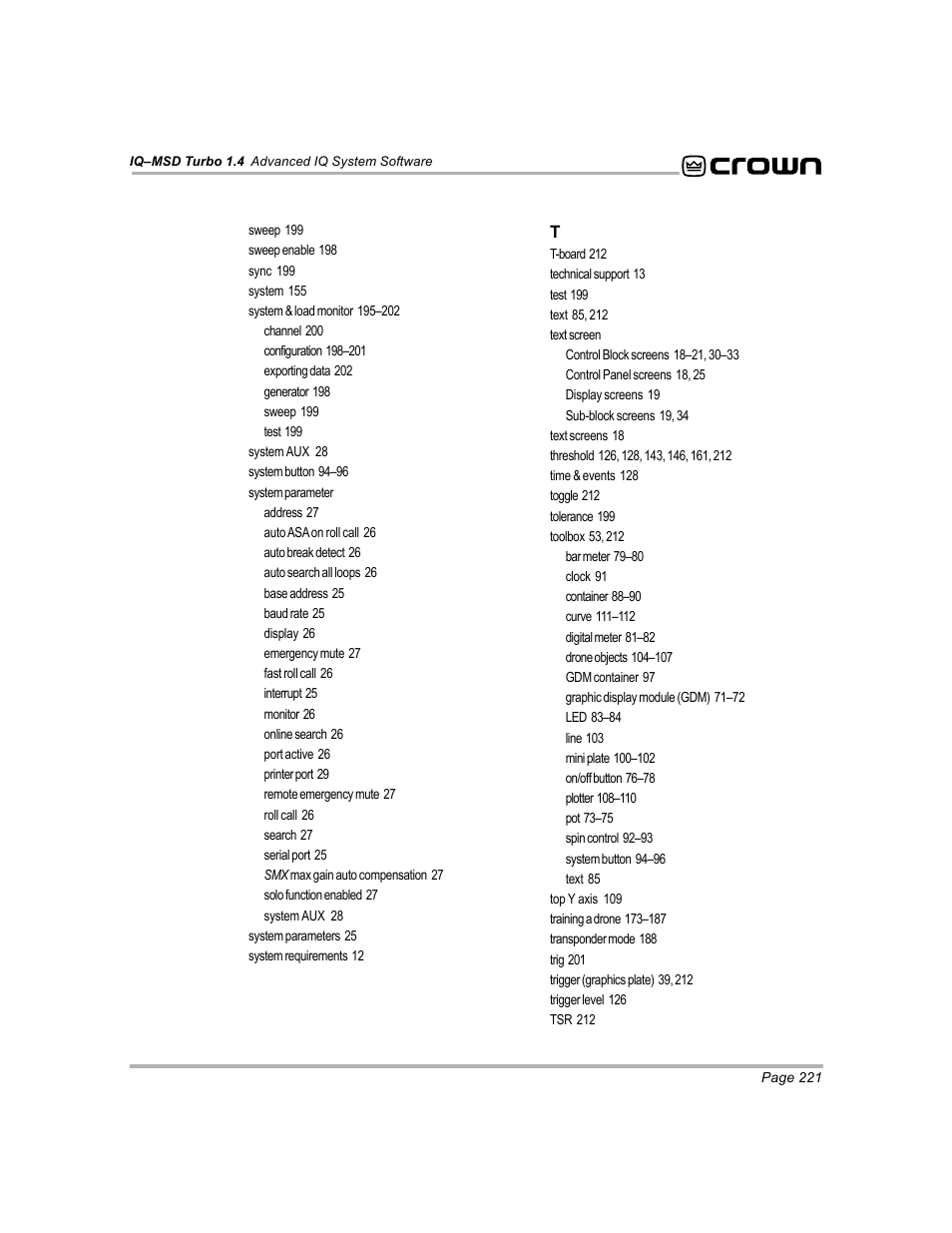 Crown Audio IQ-MSD Turbo Software User Manual | Page 221 / 222