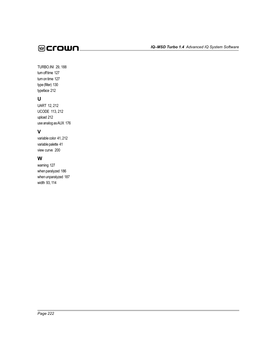 Crown Audio IQ-MSD Turbo Software User Manual | Page 222 / 222