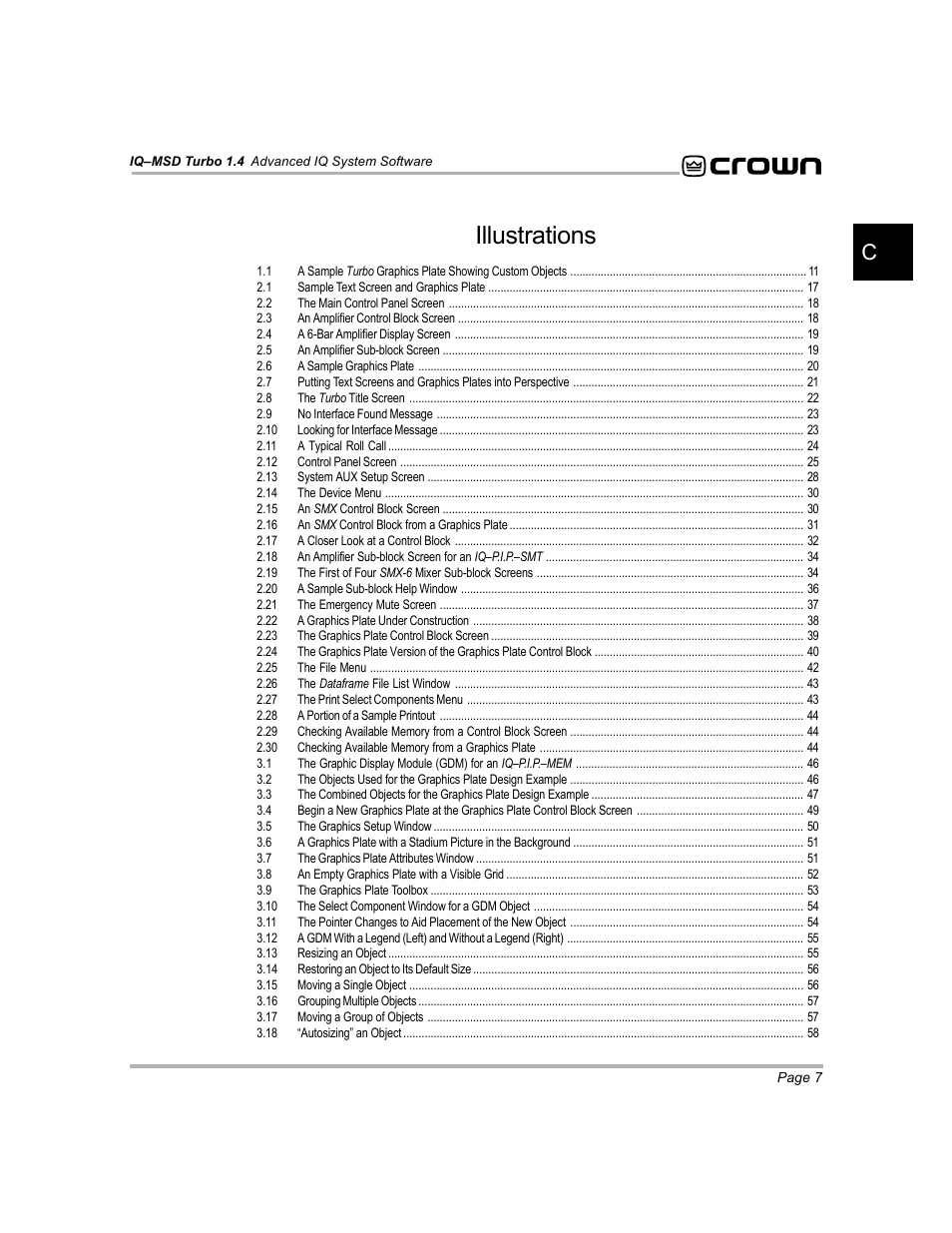 Illustrations | Crown Audio IQ-MSD Turbo Software User Manual | Page 7 / 222