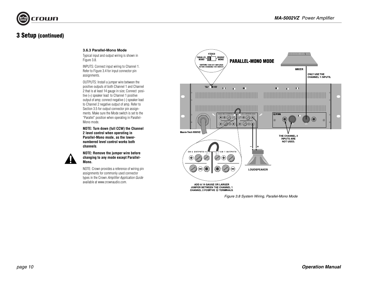 3 setup, Continued) | Crown Audio Macro-Tech MA5002VZ User Manual | Page 10 / 28