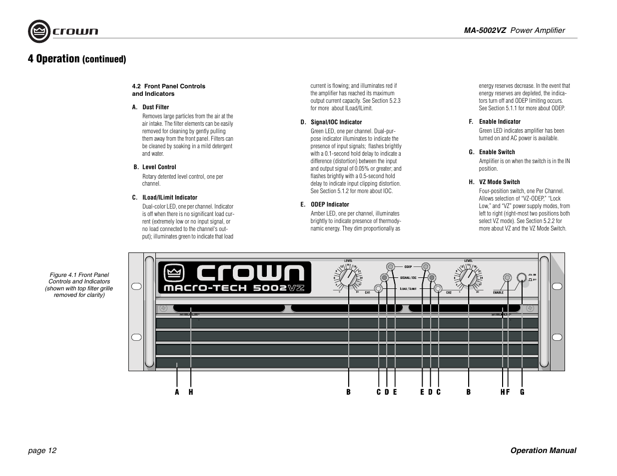 4 operation, Continued) | Crown Audio Macro-Tech MA5002VZ User Manual | Page 12 / 28