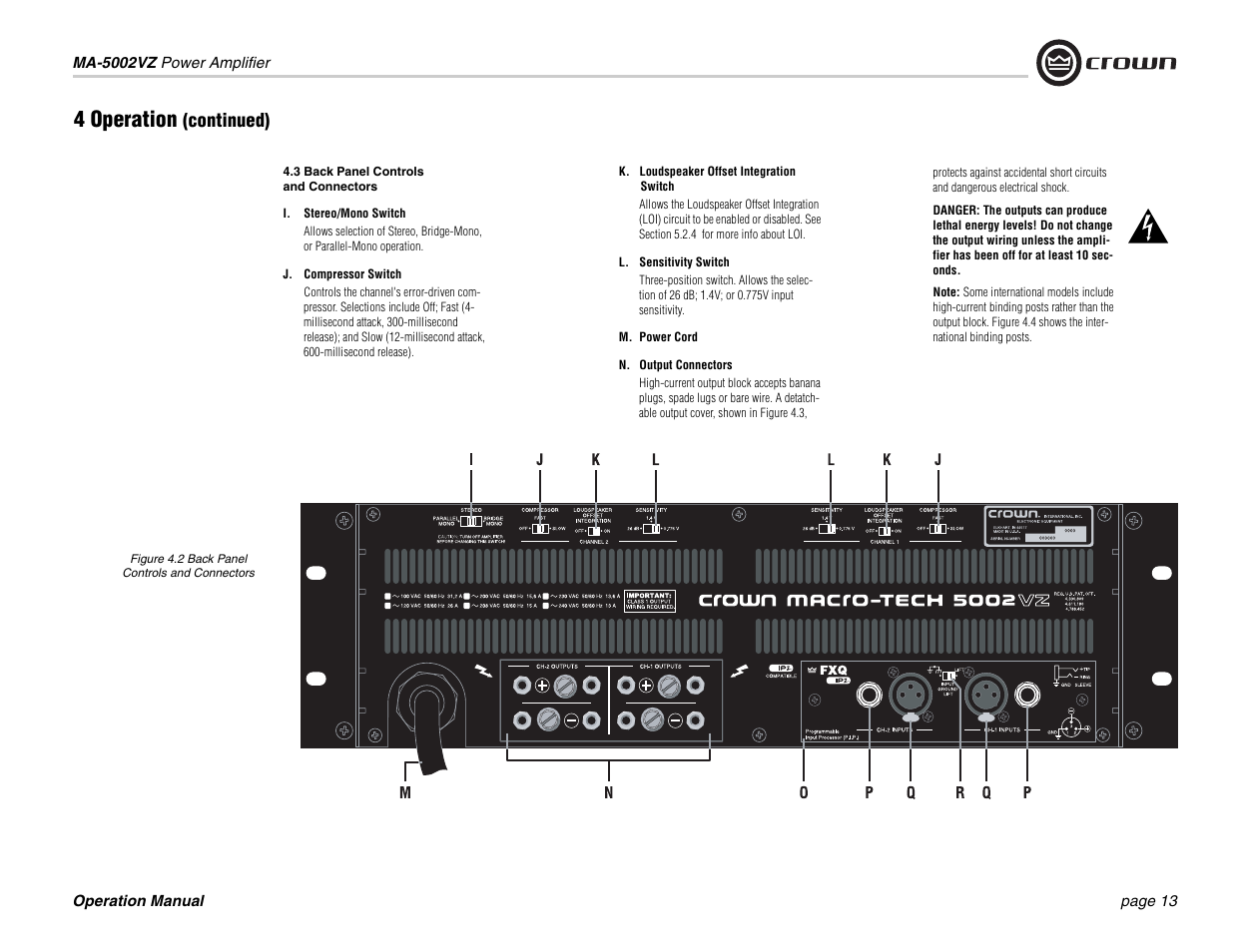 4 operation, Continued) | Crown Audio Macro-Tech MA5002VZ User Manual | Page 13 / 28