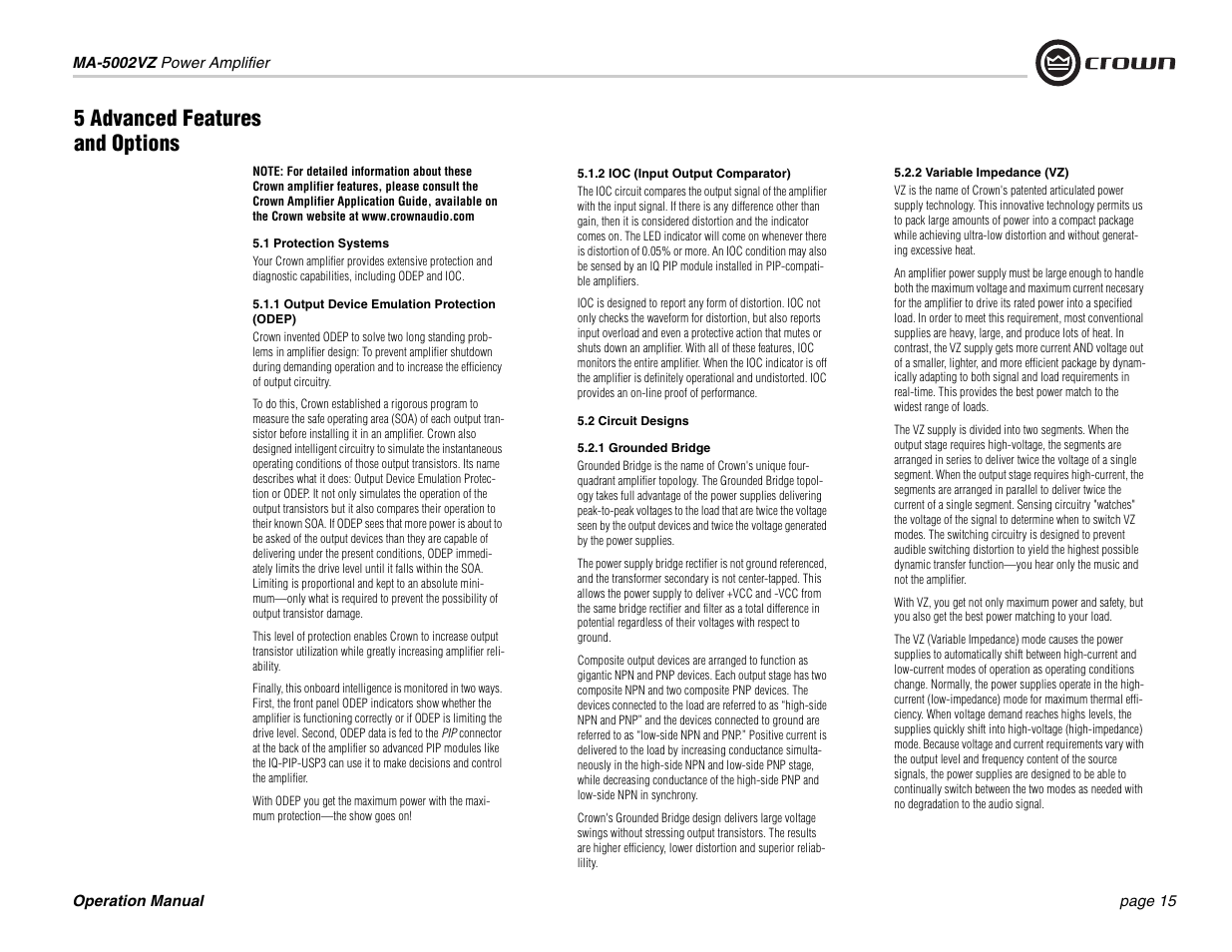 5 advanced features and options | Crown Audio Macro-Tech MA5002VZ User Manual | Page 15 / 28