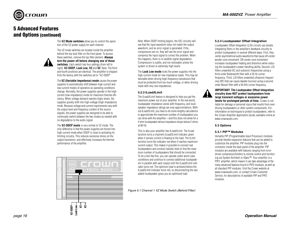 5 advanced features and options, Continued) | Crown Audio Macro-Tech MA5002VZ User Manual | Page 16 / 28