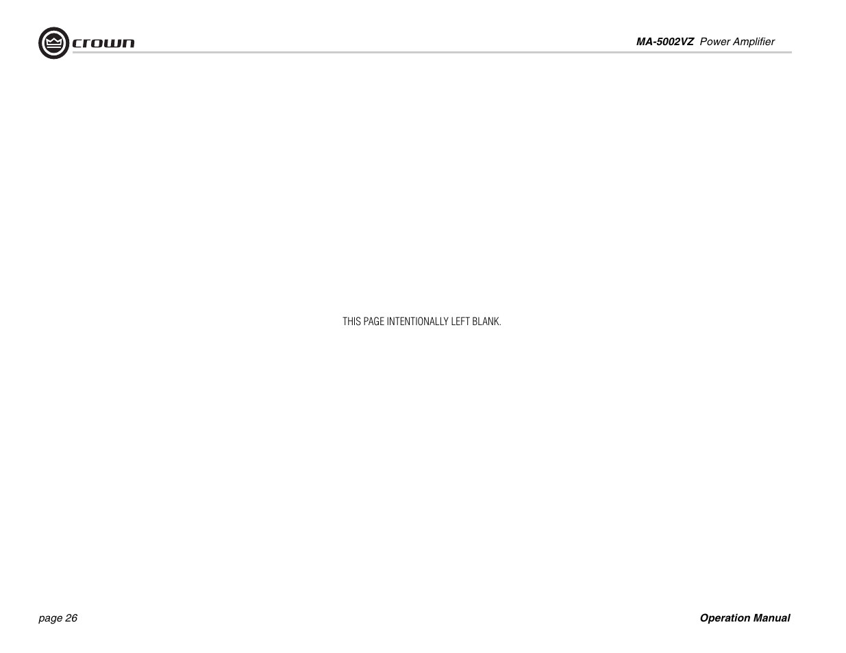Crown Audio Macro-Tech MA5002VZ User Manual | Page 26 / 28