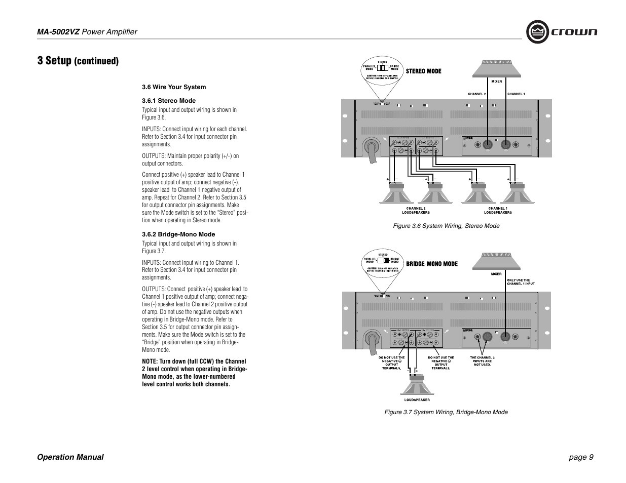 3 setup, Continued) | Crown Audio Macro-Tech MA5002VZ User Manual | Page 9 / 28