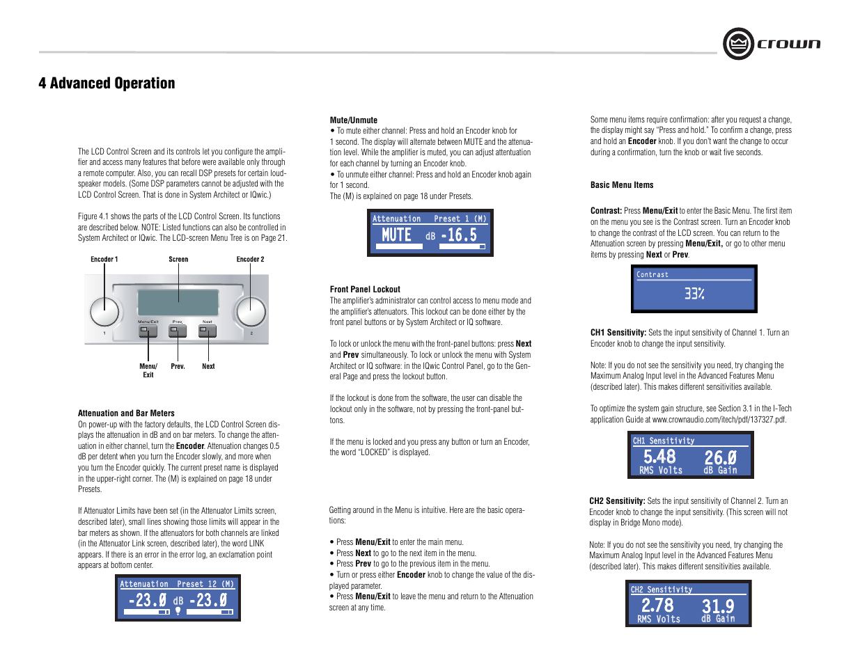 Mute, 4 advanced operation | Crown Audio I-Tech I-T8000 User Manual | Page 17 / 48