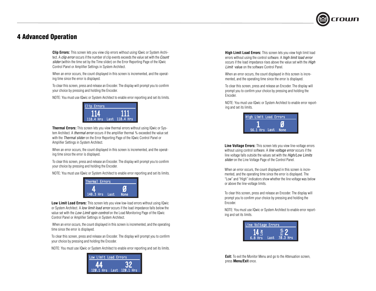 4 advanced operation | Crown Audio I-Tech I-T8000 User Manual | Page 21 / 48