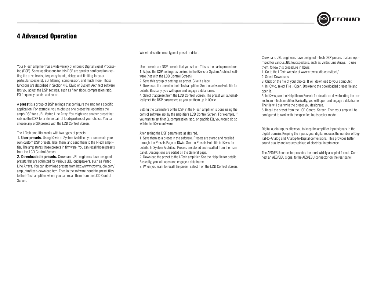 4 advanced operation | Crown Audio I-Tech I-T8000 User Manual | Page 23 / 48