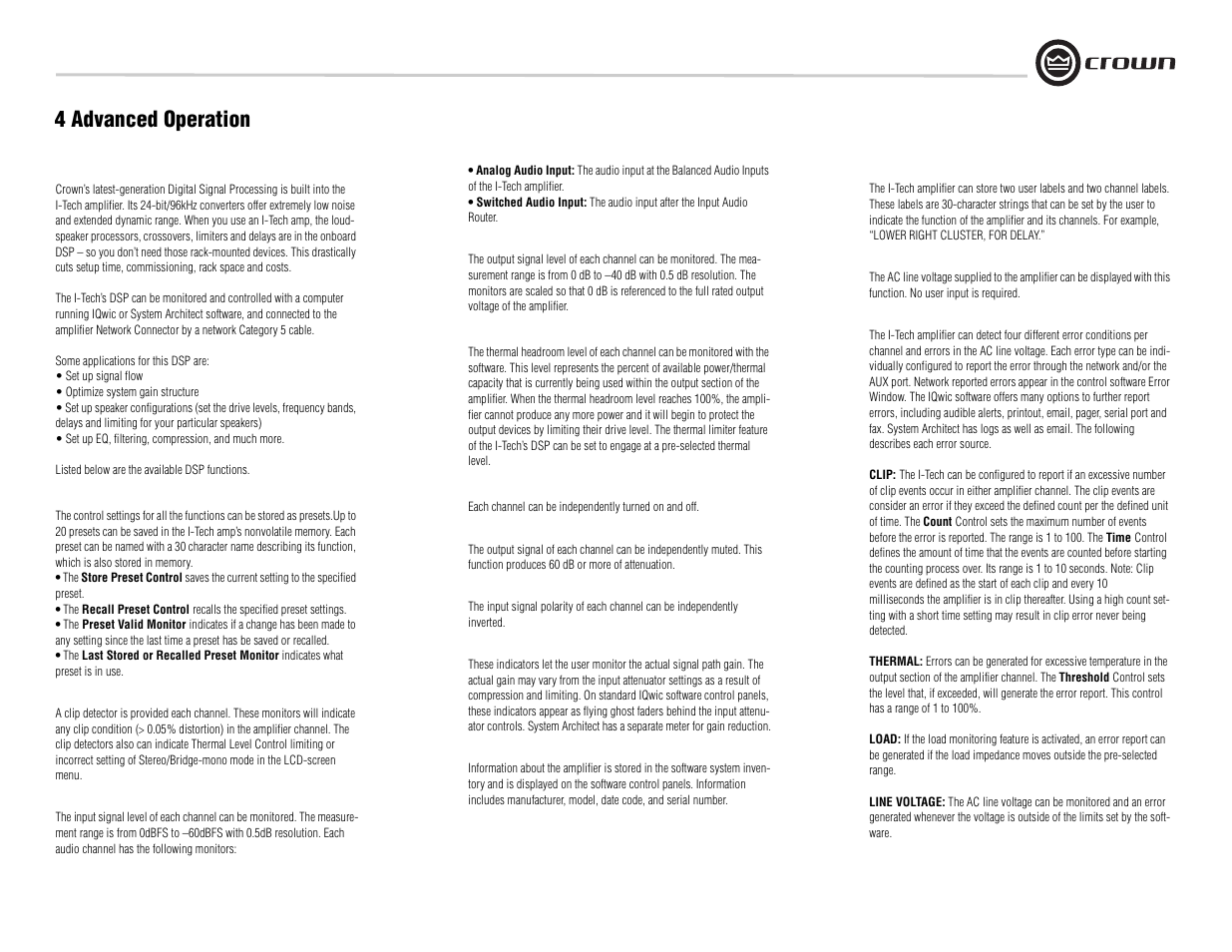 4 advanced operation | Crown Audio I-Tech I-T8000 User Manual | Page 25 / 48