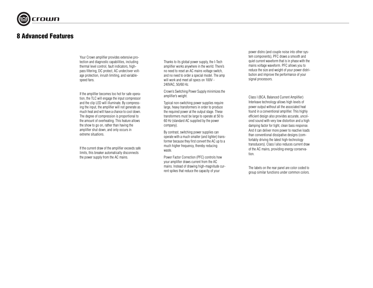 8 advanced features | Crown Audio I-Tech I-T8000 User Manual | Page 36 / 48