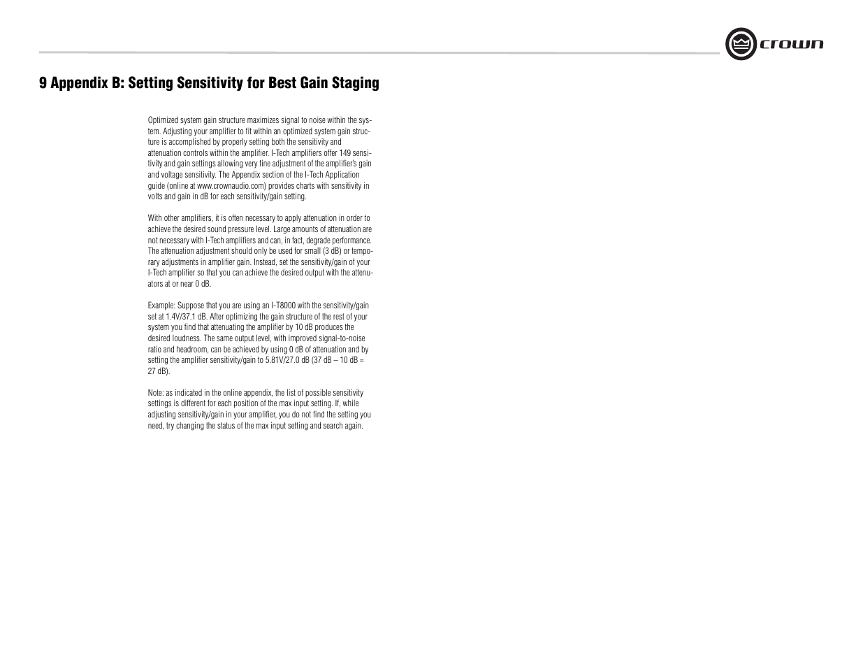 Crown Audio I-Tech I-T8000 User Manual | Page 39 / 48