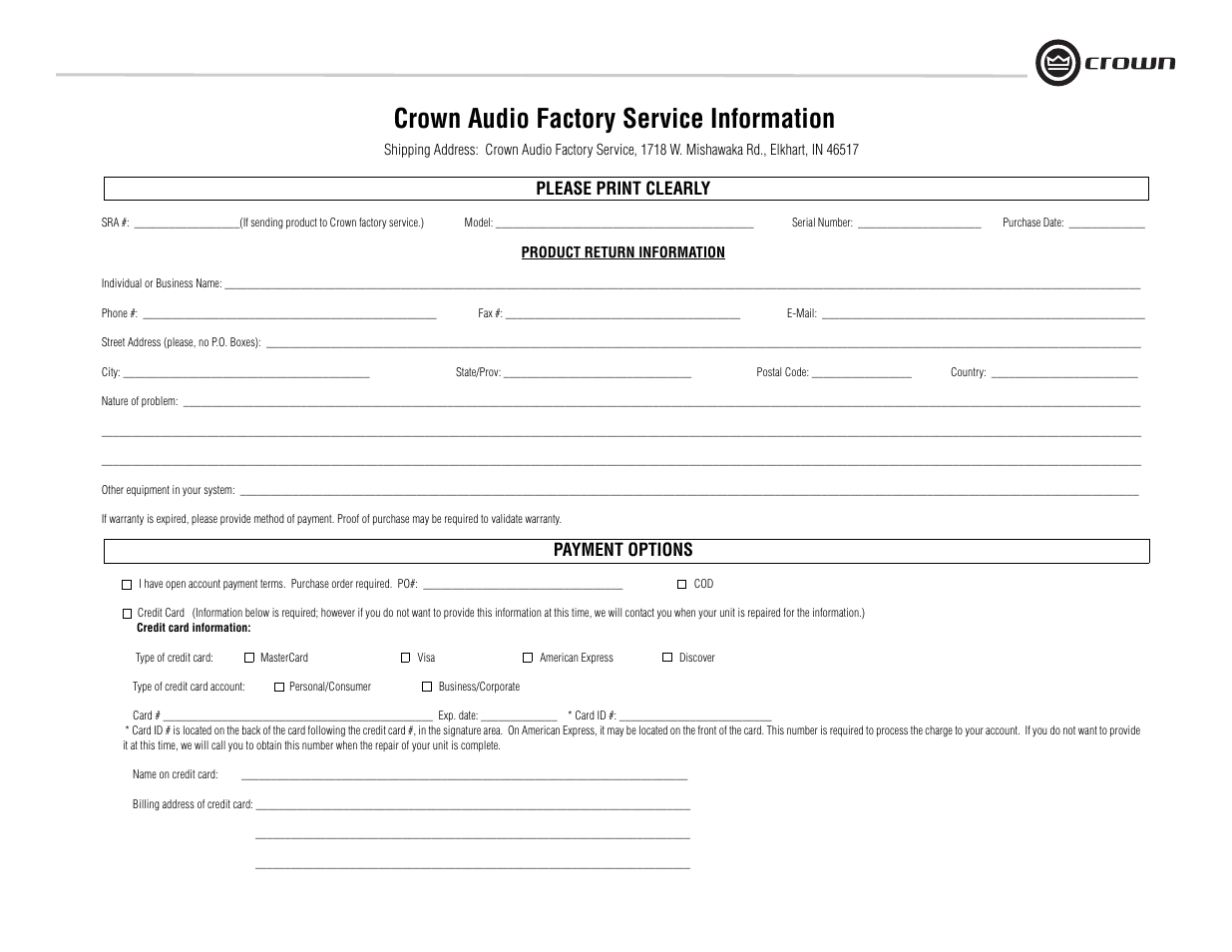 Crown audio factory service information | Crown Audio I-Tech I-T8000 User Manual | Page 45 / 48