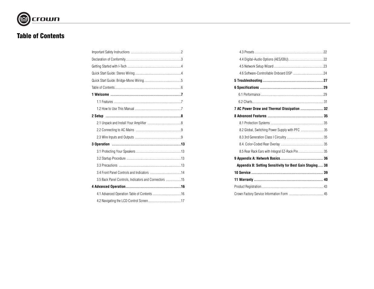 Crown Audio I-Tech I-T8000 User Manual | Page 6 / 48